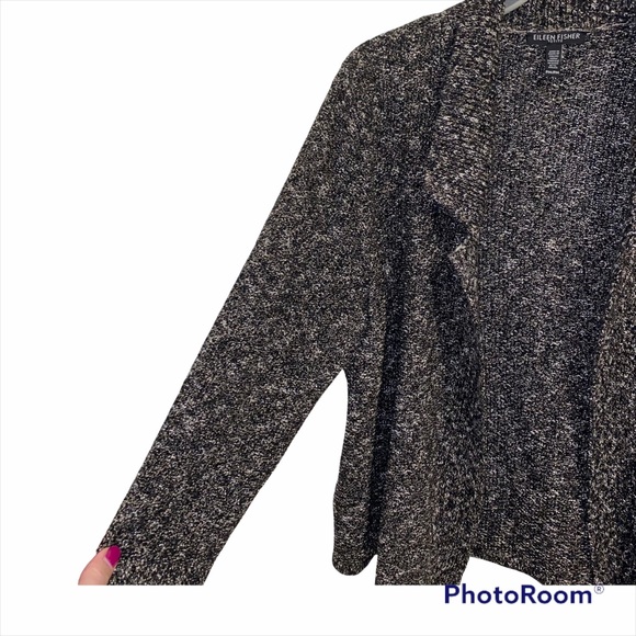 Eileen Fisher Open Front Cardigan Size PETITE Medium in Blackish Gray, White - Picture 3 of 9